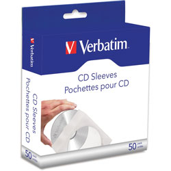 Verbatim Paper Sleeves, f/CD/DVD, Clear Window, 50/PK, White