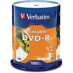 Verbatim DVD-R, 16x, 4.7GB, Inkjet Printable, 100/PK, White