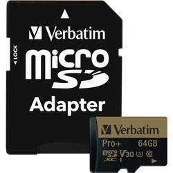 Verbatim Memory Card, microSDXC, w/Adapter, 64GB