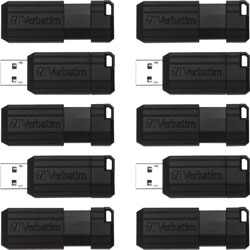 Verbatim PinStripe USB Drive - 64 GB - USB 2.0 - Black - 10 / Pack