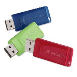 Verbatim Store 'n' Go USB Flash Drive, 8 GB, Assorted Colors, 3/Pack
