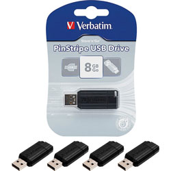 Verbatim USB 2.0 Drive, Push-Pull Slide, 8GB, 5/Bundle, Black