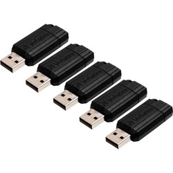Verbatim USB 2.0 Drive, Push-Pull Slide, 16GB, 5/Bundle, Black