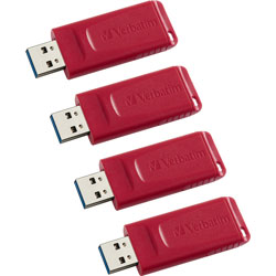 Verbatim USB Flash Drives, Retractable, Security Feature, 16GB, 4/CT, RD