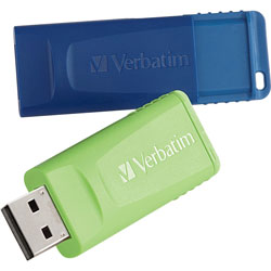 Verbatim USB Flash Drives, Retractable, Secure, 16GB, 2/PK, Assorted