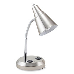 Victory Light LED Gooseneck Desk Lamp with Charging Outlets, Gooseneck,15 in High, Brushed Steel