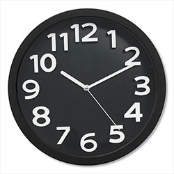 Victory Light Wall Clock with Raised Numerals and Silent Sweep Dial, 13 in Overall Diameter, Black Case, Black Face, 1 AA (sold separately)