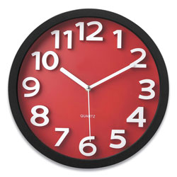 Victory Light Wall Clock with Raised Numerals and Silent Sweep Dial, 13 in dia, Black Case, Red Face, 1 AA (sold separately)