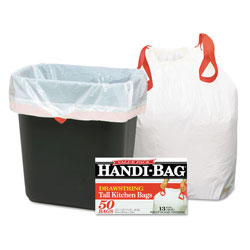 Webster Drawstring Kitchen Bags, 13 gal, 0.6 mil, 24 in x 27.38 in, White, 50/Box