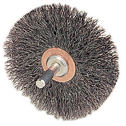 Weiler CFX-3 Stem-Mounted Crimped Wire Wheel, 3 in dia, Stainless Steel, .0143 Wire
