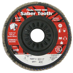 Weiler Saber Tooth Trimmable Ceramic Flap Disc, 4 1/2 in, 40 Grit