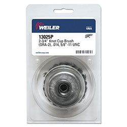 Weiler Single Row Heavy-Duty Knot Wire Cup Brush, 2 3/4 in Dia., 5/8-11 UNC, .014 Steel
