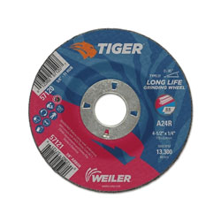Weiler Tiger Grinding Wheels, 4 1/2 in Dia, .045 in Thick, 7/8 in Arbor