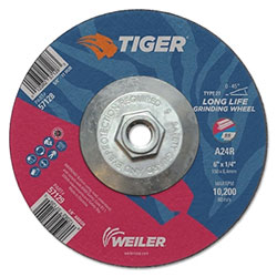 Weiler Tiger Grinding Wheels, 6 in Dia., 1/4 in Thick, 24 Grit, Aluminum Oxide