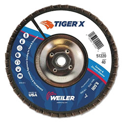 Weiler TIGER X Flap Disc, 7 in Angled, 40 Grit, 5/8 in - 11 Arbor