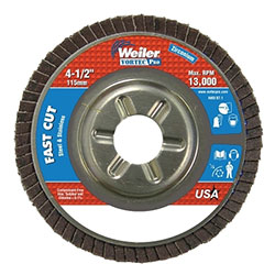 Weiler Vortec Pro Abrasive Flap Discs,4.5 in, 80 Grit, 7/8 Arbor, 13,000 rpm, Alum Back