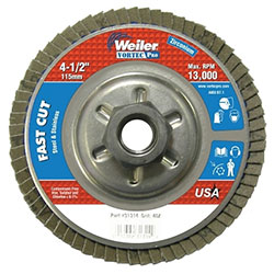 Weiler Vortec Pro Abrasive Flap Discs,4.5 in, 40 Grit, 5/8 Arbor, 13,000 rpm, Alum Back
