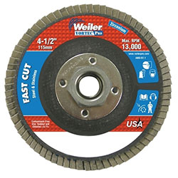 Weiler Vortec Pro® Abrasive Flap Discs, 4-1/2 in x 5/5-11 in A, Flat, Phenolic Backing, 8 oz