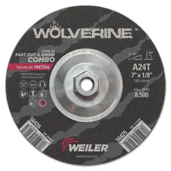 Weiler Wolverine Combo Wheels, 7 in Dia, 1/8 in Thick, 5/8 in Arbor, 24 Grit, T