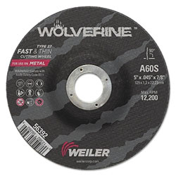 Weiler Wolverine™ Thin Cutting Wheel, 5 in Diameter, .045 in Thick, 7/8 Arbor, 60 Grit