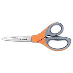 Westcott® Elite Series Stainless Steel Shears, 8 in Long, 3.5 in Cut Length, Orange Straight Handle