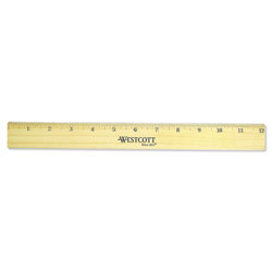Westcott® Flat Wood Ruler with Two Double Brass Edges, Standard/Metric, 12 in, Clear Lacquer Finish