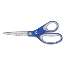 Westcott® KleenEarth Soft Handle Scissors, 8 in Long, 3.25 in Cut Length, Blue/Gray Straight Handle