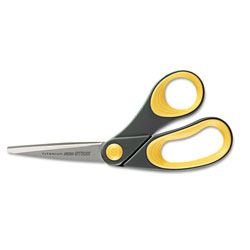 Westcott® Non-Stick Titanium Bonded Scissors, 8 in Long, 3.25 in Cut Length, Gray/Yellow Bent Handle