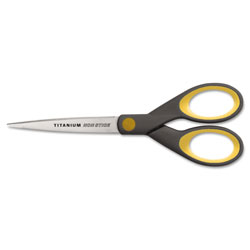 Westcott® Non-Stick Titanium Bonded Scissors, Pointed Tip, 7 in Long, 3 in Cut Length, Gray/Yellow Straight Handle
