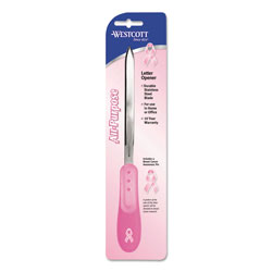 Westcott® Pink Ribbon Stainless Steel Letter Opener, 9 in, Pink