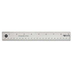 Westcott® Stainless Steel Office Ruler With Non Slip Cork Base, Standard/Metric, 18 in Long