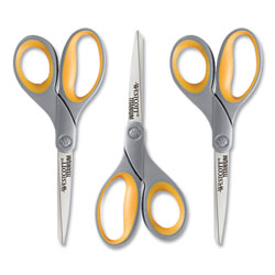 Westcott® Titanium Bonded Scissors, 8 in Long, 3.5 in Cut Length, Gray/Yellow Straight Handle, 3/Box
