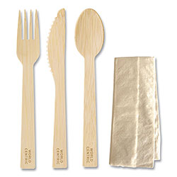 World Centric Bamboo Cutlery, Knife/Fork/Spoon/Napkin, 6.7 in, Natural, 250/Carton