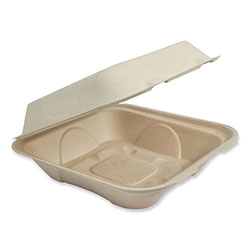 World Centric Fiber Hinged Containers, 9.2 x 9.1 x 3.2, Natural, Paper, 300/Carton