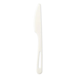 World Centric TPLA Compostable Cutlery, Knife, 6.7 in, White, 1,000/Carton