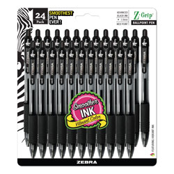 Zebra Pen Z-Grip Retractable Ballpoint Pen, Medium 1mm, Black Ink, Clear Barrel, 24/Pack