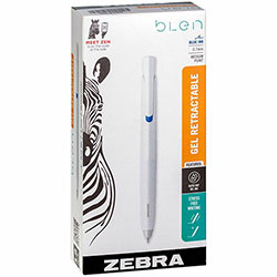 Zebra Pen bLen Retractable Gel Pens, Medium Pen Point, 0.7 mm Pen Point Size, Retractable, Blue, 12/Dozen