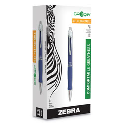 Zebra Pen GR8 Retractable Gel Pen, Medium 0.7mm, Blue Ink, Blue/Silver Barrel, Dozen