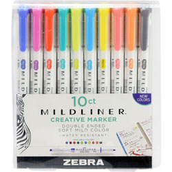Zebra Pen Highlighter, Double-Ended, Bold/Fine, 10/PK, Assorted