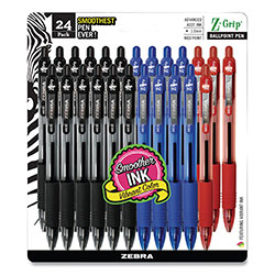 Zebra Pen Z-Grip Ballpoint Pen, Retractable, Medium 1 mm, Assorted Ink and Barrel Colors, 24/Pack