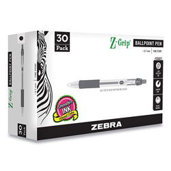 Zebra Pen Z-Grip Retractable Ballpoint Pen, Medium 0.7 mm, Black Ink, Black Tinted Barrel, 30/Pack