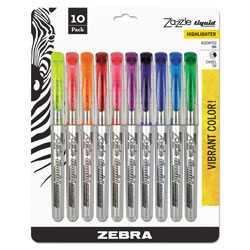 Zebra Pen Zazzle Liquid Ink Highlighter, Chisel Tip, Assorted Colors, 10/Set (ZEB71111)
