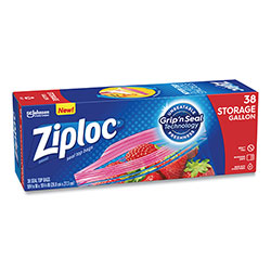 Ziploc® Double Zipper Storage Bags, 1 gal, 1.75 mil, 10.56 in x 10.75 in, Clear, 38/Box