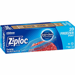 Ziploc® Grip n' Seal Freezer Bags, 5 in Width x 7 in Length, Blue, Plastic, 20/Box, Food, Meat, Poultry, Fish