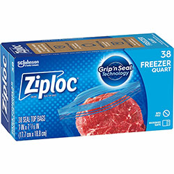 Ziploc® Grip n' Seal Freezer Bags, 1 quart Capacity, Blue, Plastic, 9/Carton, 38 Per Box, Food
