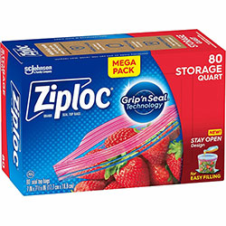 Ziploc® Stand-Up Storage Bags, 1 quart Capacity, Blue, 80/Box, Kitchen, Storage