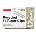 Acco Recycled Paper Clips, Medium (No. 1), Silver, 100/Box view 1