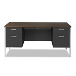 Alera Double Pedestal Steel Desk, Metal Desk, 60w x 30d x 29.5h, Mocha/Black view 5