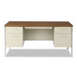 Alera Double Pedestal Steel Desk, Metal Desk, 60w x 30d x 29.5h, Cherry/Putty view 4