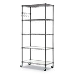 Alera 5-Shelf Wire Shelving Kit with Casters and Shelf Liners, 36w x 18d x 72h, Black Anthracite view 2